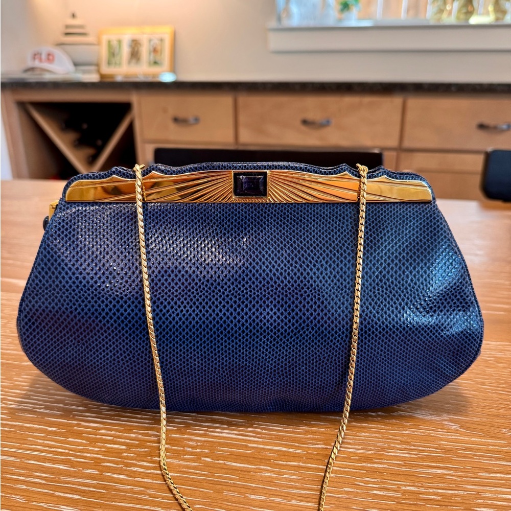 Vintage Judith Leiber Python Clutch with Gold Cha… - image 5